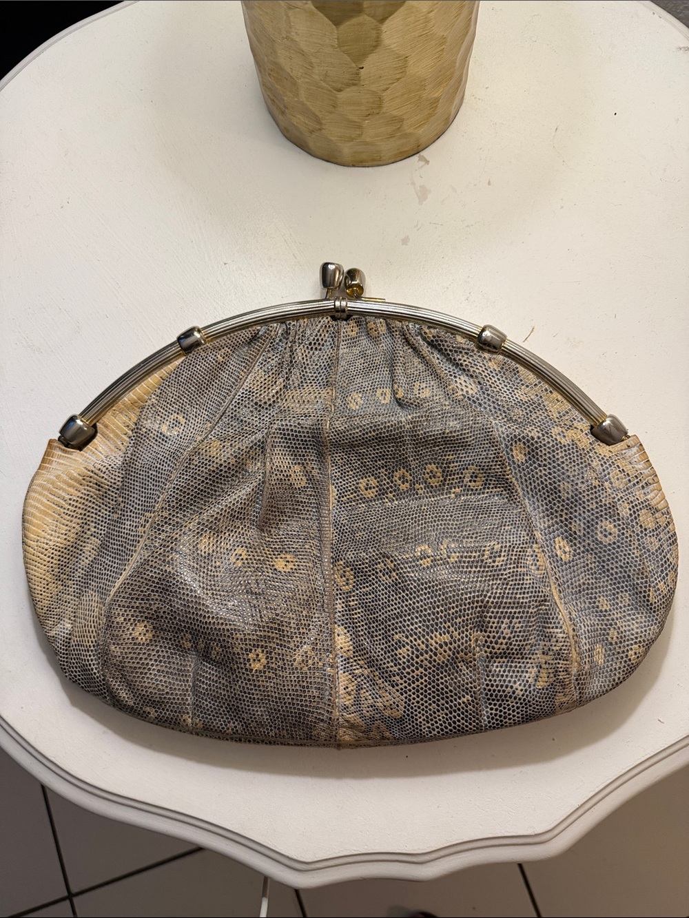 Judith Leiber Gray & Cream snakeskin Clutch